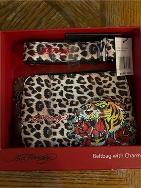 NWT Ed Hardy Leopard Print Beltbag with Charms
